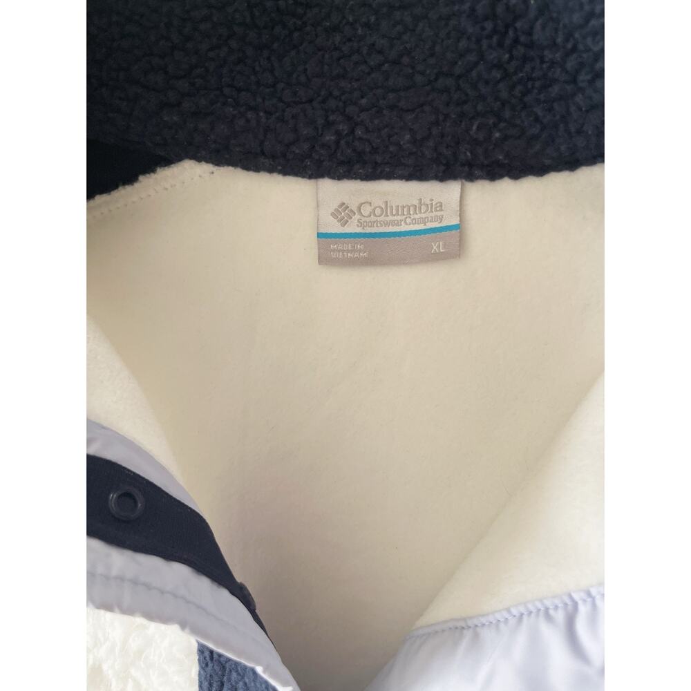 Columbia Jacket Womens XL Blue White Sherpa Fleece Colorblock Snap Front Relaxed - Picture 2 of 12